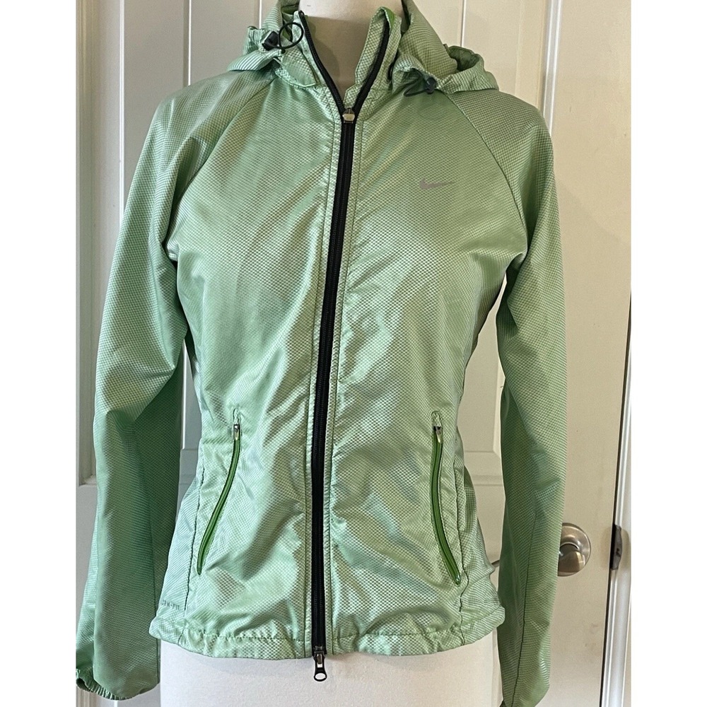 Nike Storm Fit Green Running Windbreaker Zip Hooded Jacket Small Green Check New